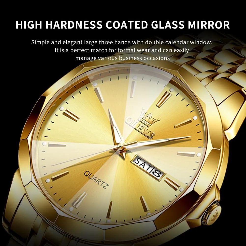 Two Tone Watch for Men OLEVS Men Watches Business Dress Diamond Analog Quartz Date Luxury Wrist Watch Casual elementary Stainless Steel Waterproof Luminous 