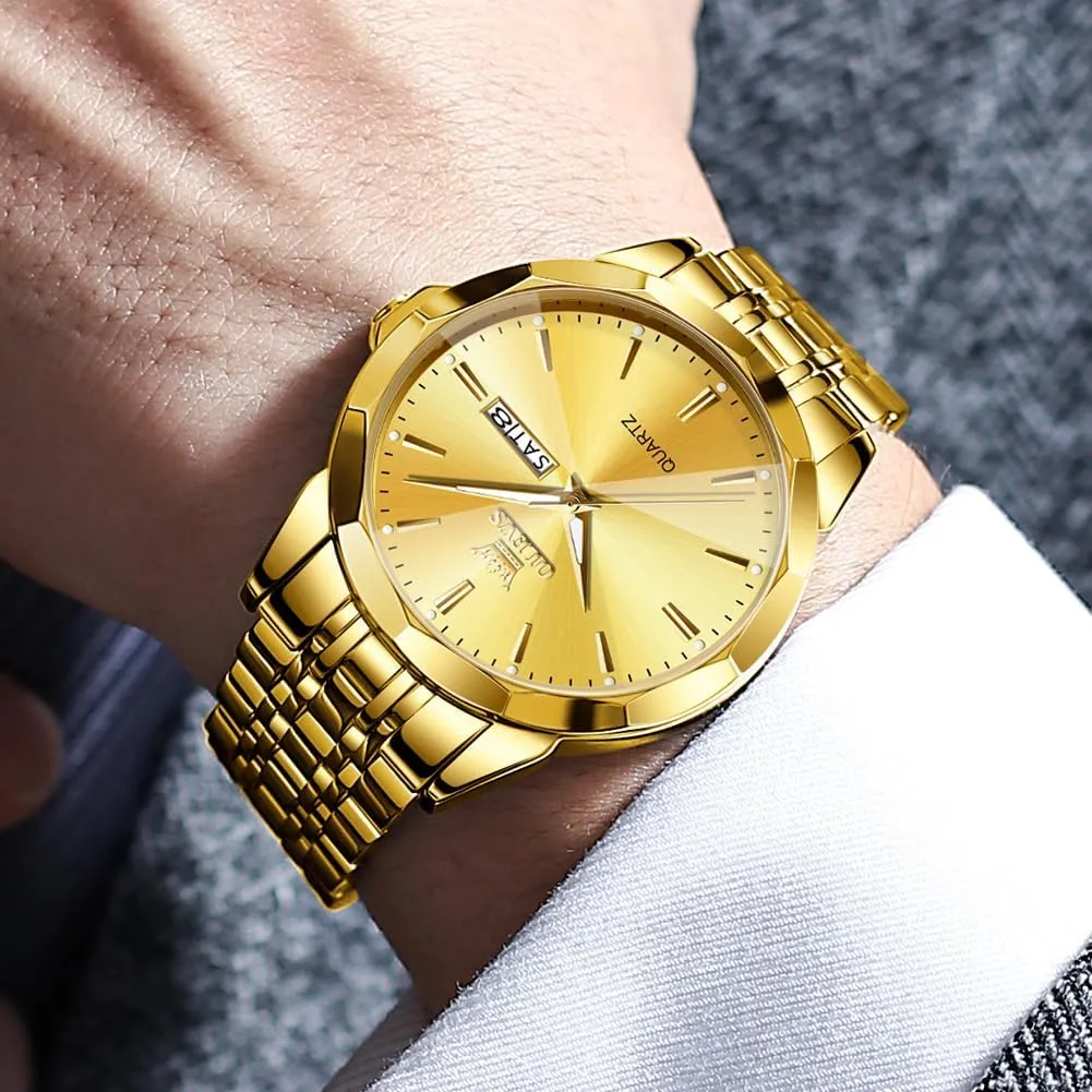 Two Tone Watch for Men OLEVS Men Watches Business Dress Diamond Analog Quartz Date Luxury Wrist Watch Casual elementary Stainless Steel Waterproof Luminous 