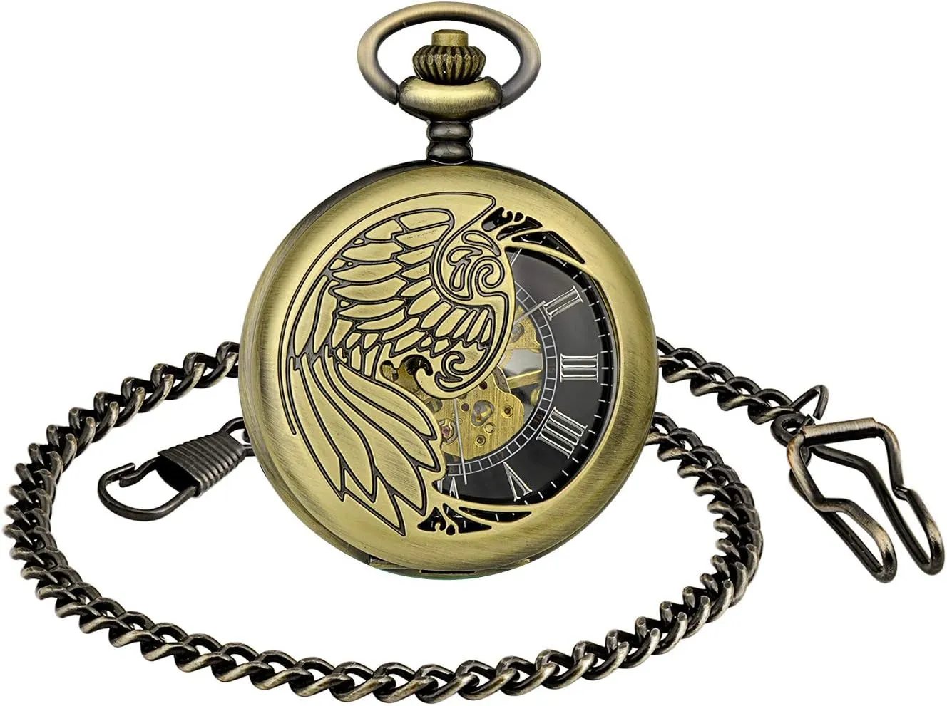ultimatum helper permanence residency preparation sod Mechanical Pocket Watch Christmas Gifts for Men Men's Pocket Watch Cool Hollow Phoenix Eagle 