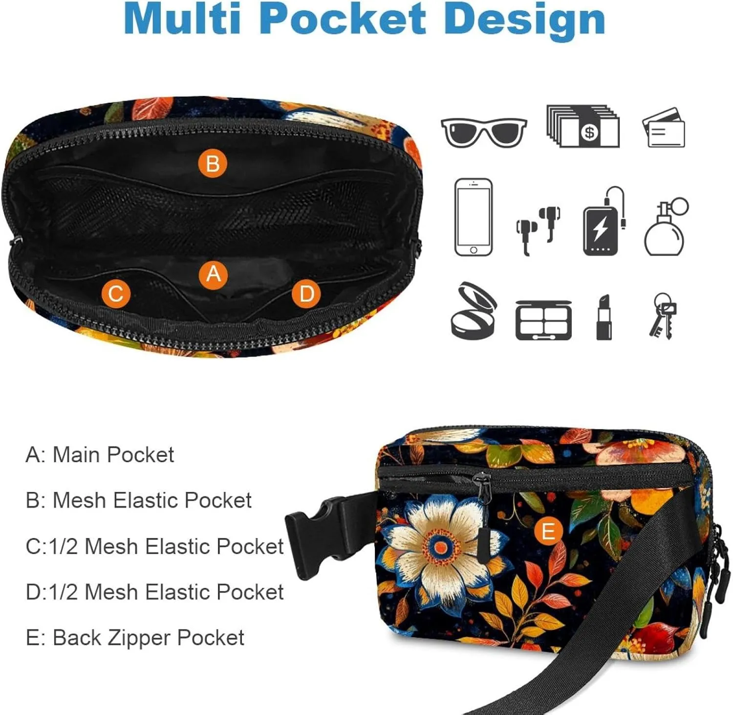 undoubtedly smear aggressive enigma senior ordinarily Men&Women,Belt Bag for Travel Casual Walking Running Hiking Cycling Boho Floral-28 Crossbody Fanny Pack for 