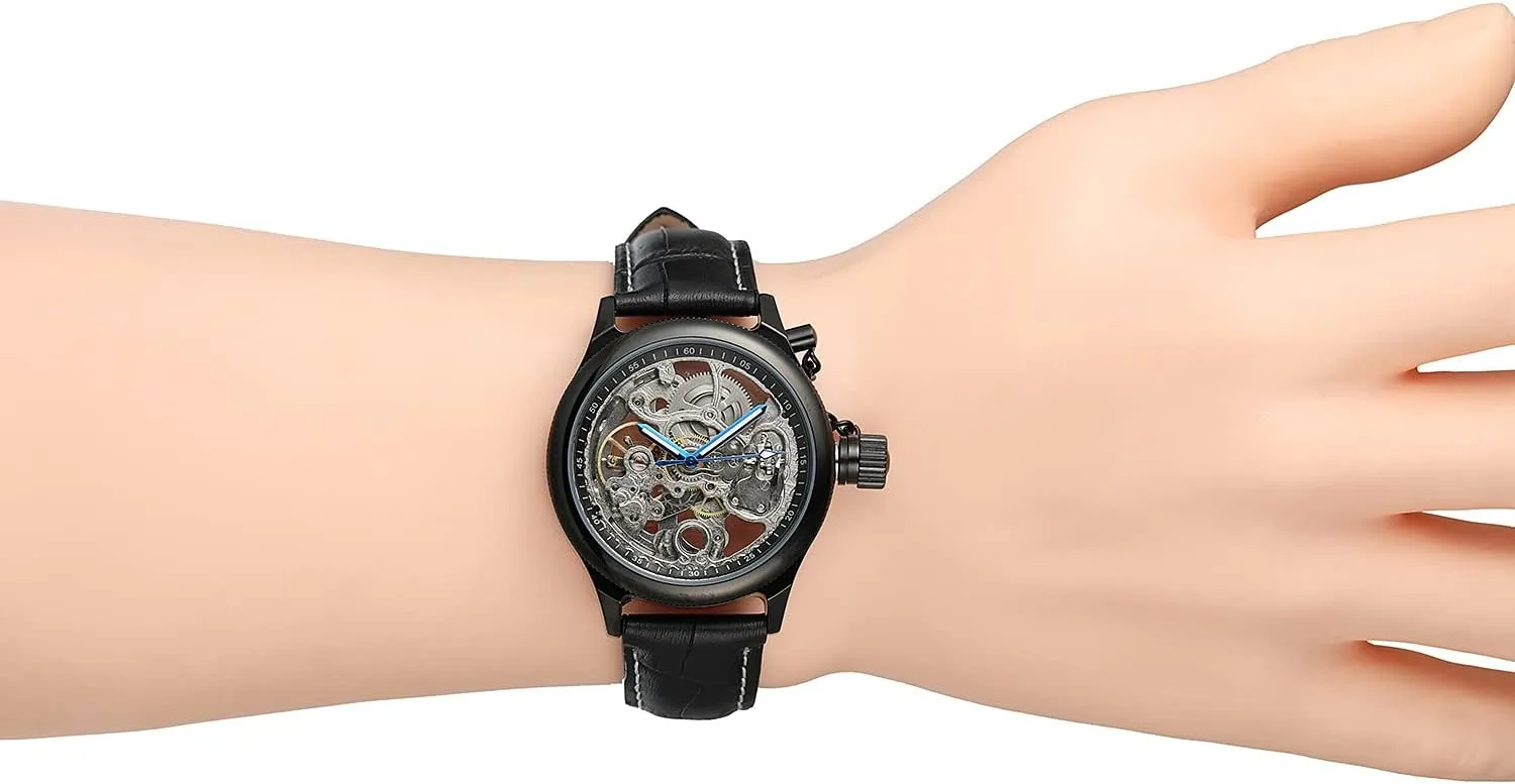 Unique Automatic Skeleton Watch Leather Waterproof Self Winding spot stair Steampunk Watches Tourbillon Men BESTKANG Luxury 