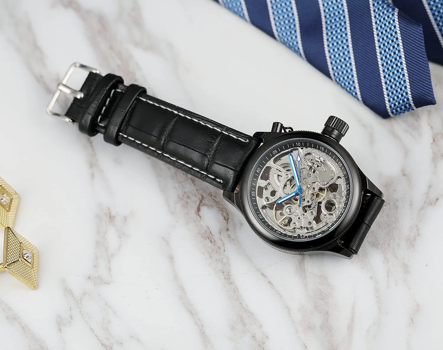Unique Automatic Skeleton Watch Leather Waterproof Self Winding spot stair Steampunk Watches Tourbillon Men BESTKANG Luxury 