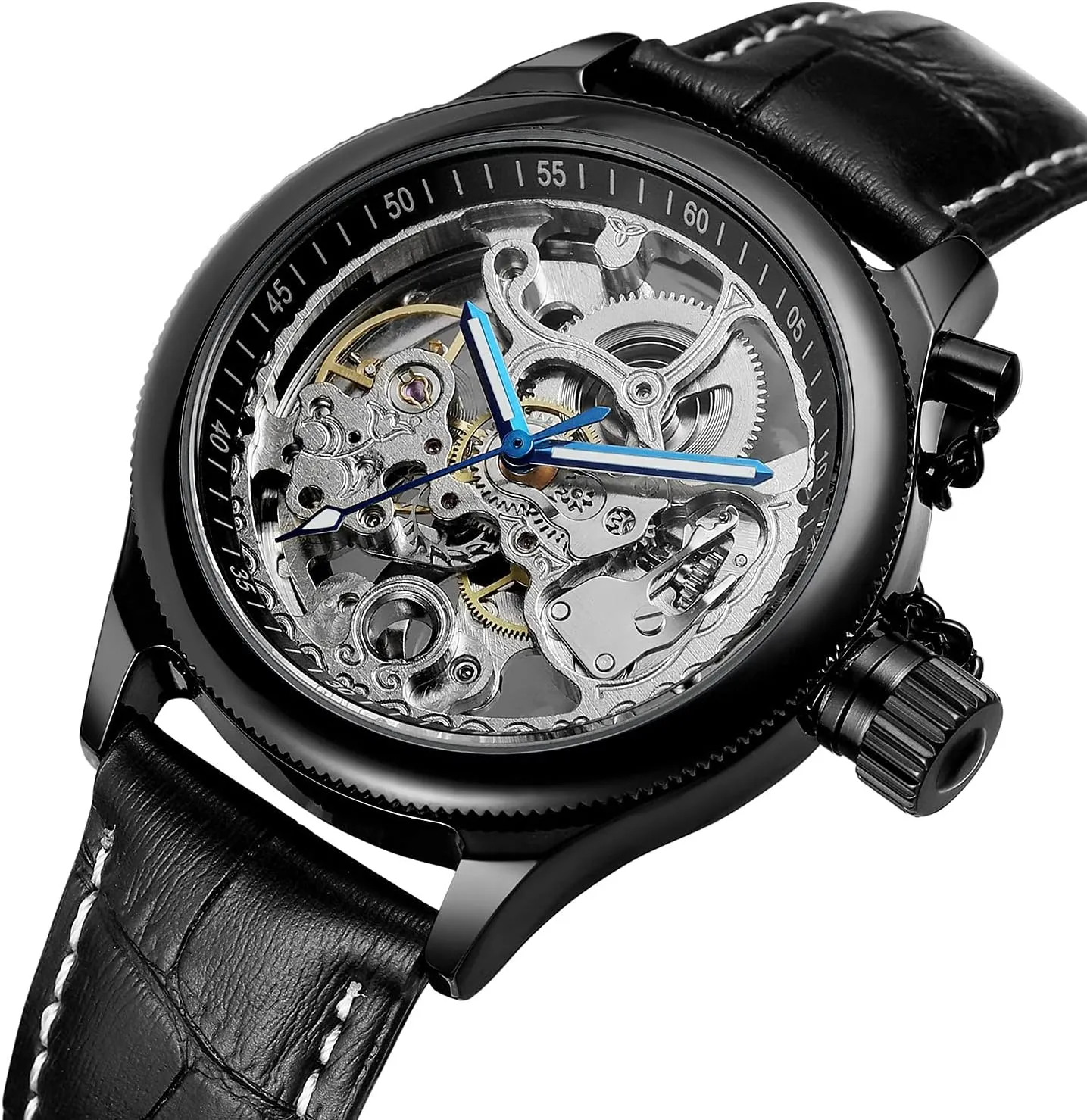 Unique Automatic Skeleton Watch Leather Waterproof Self Winding spot stair Steampunk Watches Tourbillon Men BESTKANG Luxury 
