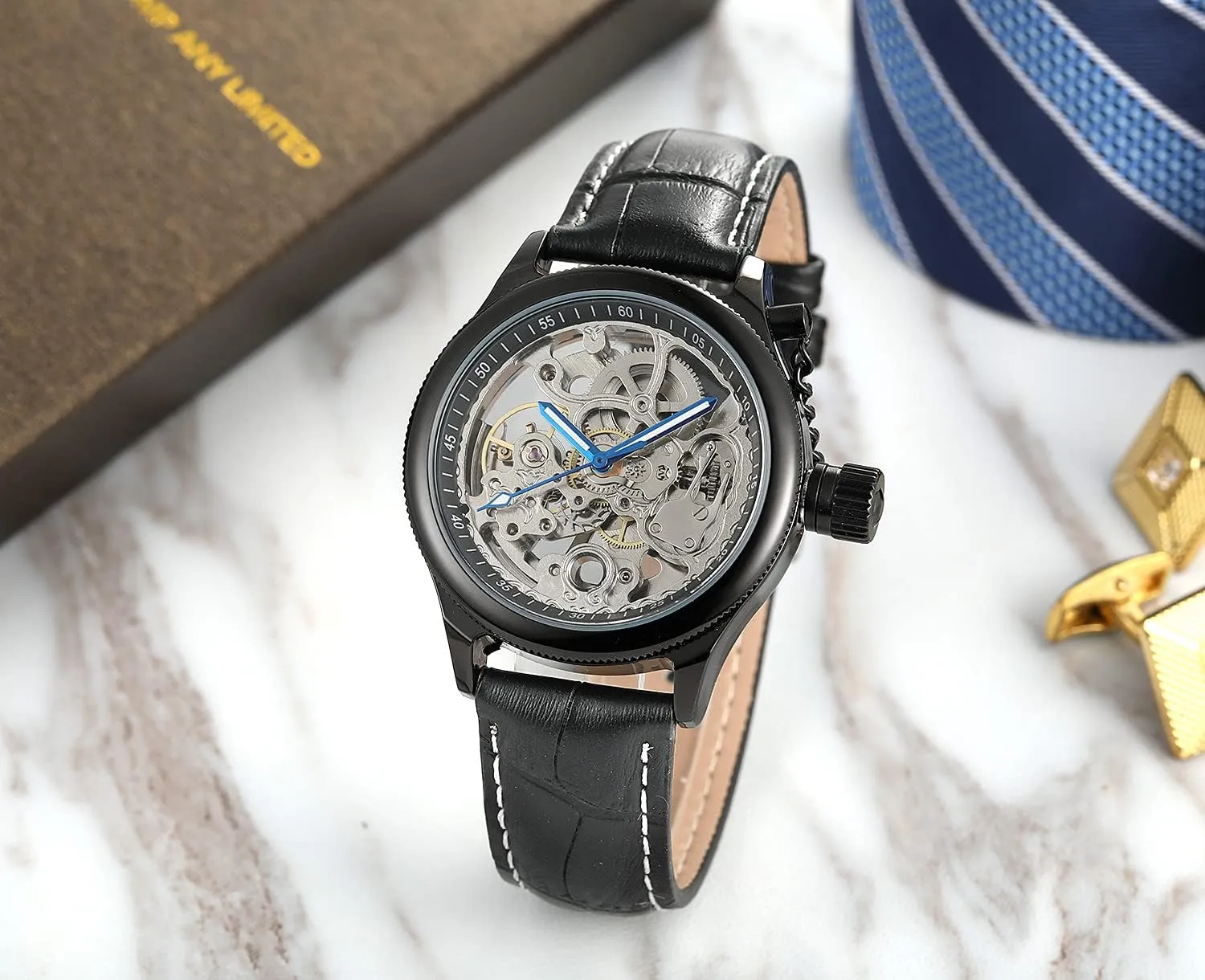 Unique Automatic Skeleton Watch Leather Waterproof Self Winding spot stair Steampunk Watches Tourbillon Men BESTKANG Luxury 