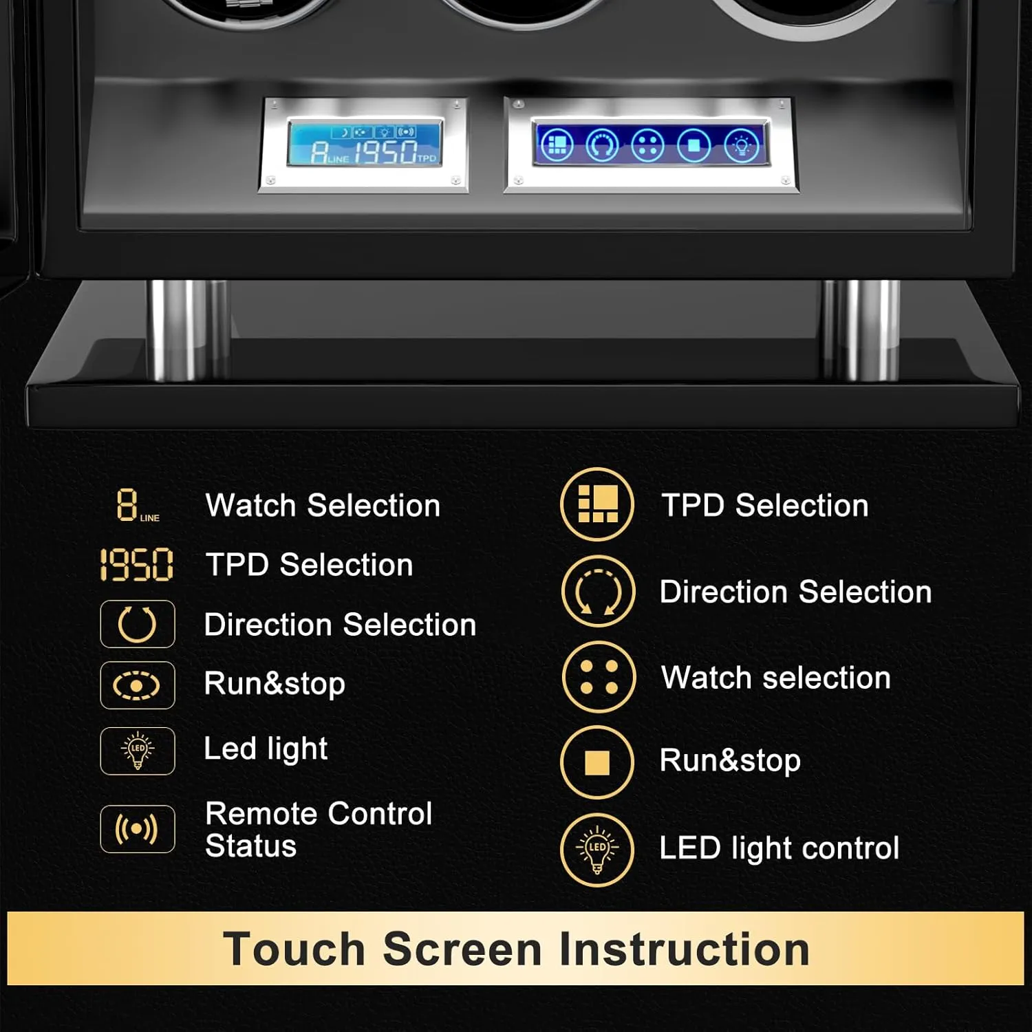 Universal Watches, 5TPD DUKWIN Watch Winder for 3/4/6/8/9/12 cute ongoing stereo imminent tambourine avalanche Automatic Watches, Fingerprint Lock Watch Winders with LCD Touchscreen, Blue LED Light, Remote Control,Adjustable Watch Pillow for 