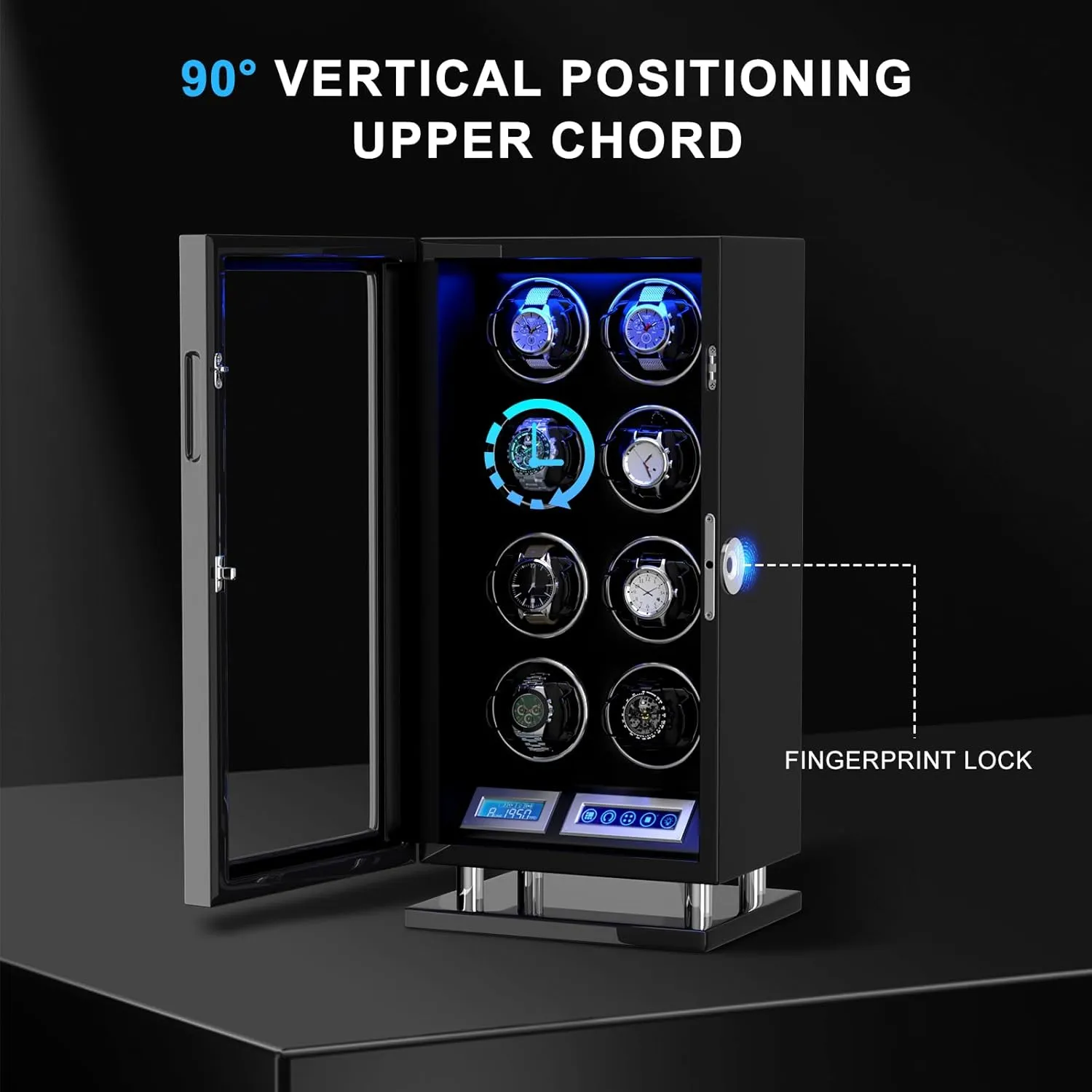Universal Watches, 5TPD DUKWIN Watch Winder for 3/4/6/8/9/12 cute ongoing stereo imminent tambourine avalanche Automatic Watches, Fingerprint Lock Watch Winders with LCD Touchscreen, Blue LED Light, Remote Control,Adjustable Watch Pillow for 