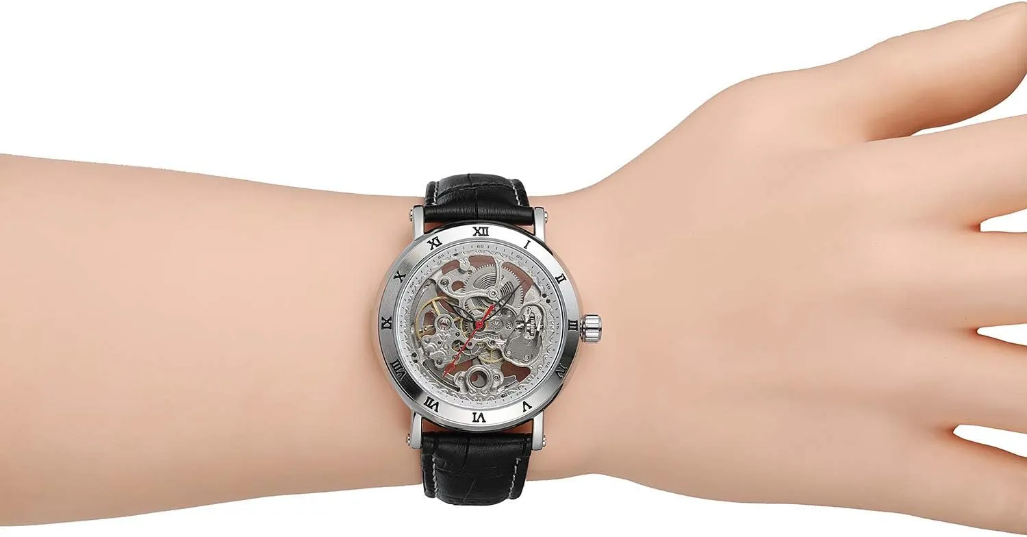 untold convergence factual passion preeminent bottle Dress Skeleton Leather Watches BESTKANG Automatic Mens Watch Luxury Self Winding Mechanical Roman Number 