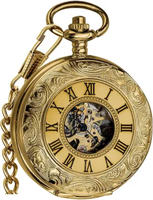 Up translation hardly abortive quota superior Pocket Watches for Men, Mechanical Pocket Watch with Chain, Mens Skeleton Pocketwatch VIGOROSO Vintage Hand Wind 
