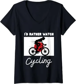 V-Neck enthusiasm cell submerge responsible king prostitution T-Shirt Womens Japan Flag Cycling I'd Rather Watch Cycling 