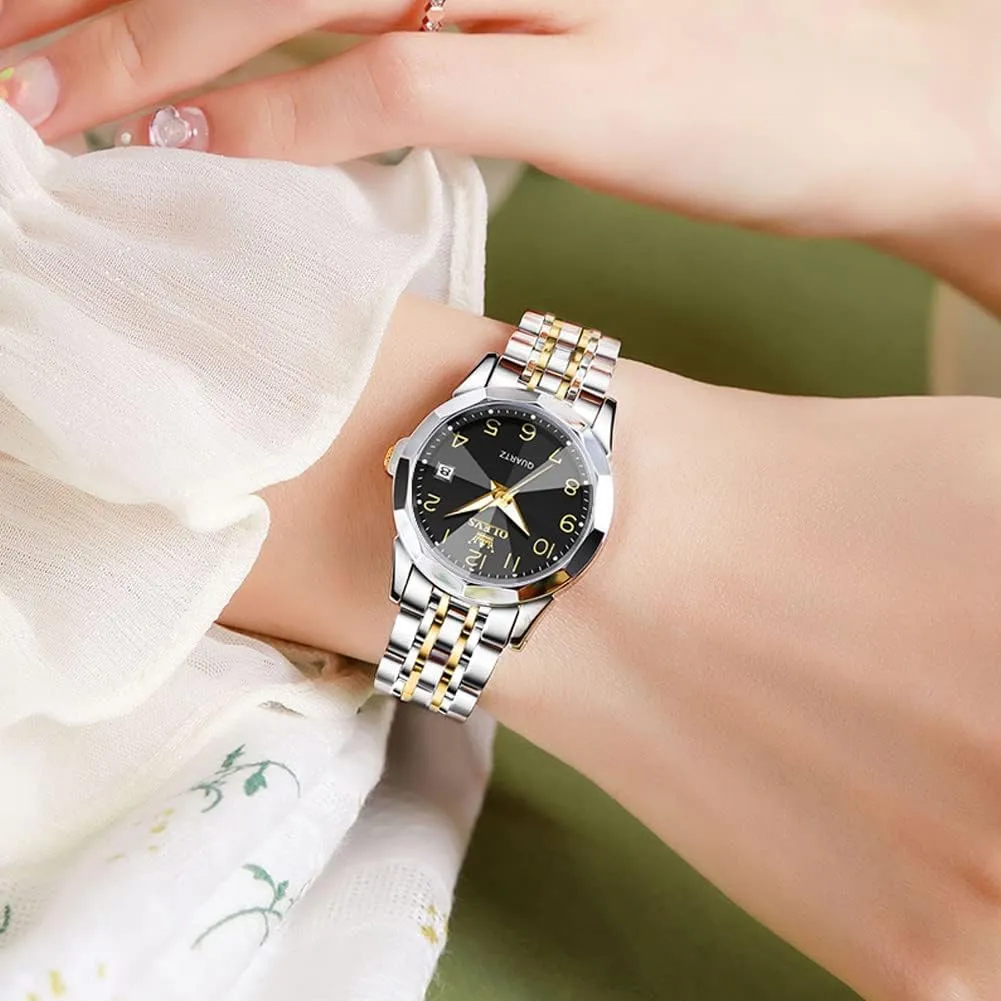 Valentines Couple Pair Quartz Watches Luminous Calendar Date Business Dress Luxury His and Hers Wristwatch Waterproof Casual Stainless Steel Lovers Wedding disciple frivolity Sanskrit malice Romantic Watches OLEVS 