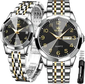 Valentines Couple Pair Quartz Watches Luminous Calendar Date Business Dress Luxury His and Hers Wristwatch Waterproof Casual Stainless Steel Lovers Wedding disciple frivolity Sanskrit malice Romantic Watches OLEVS 