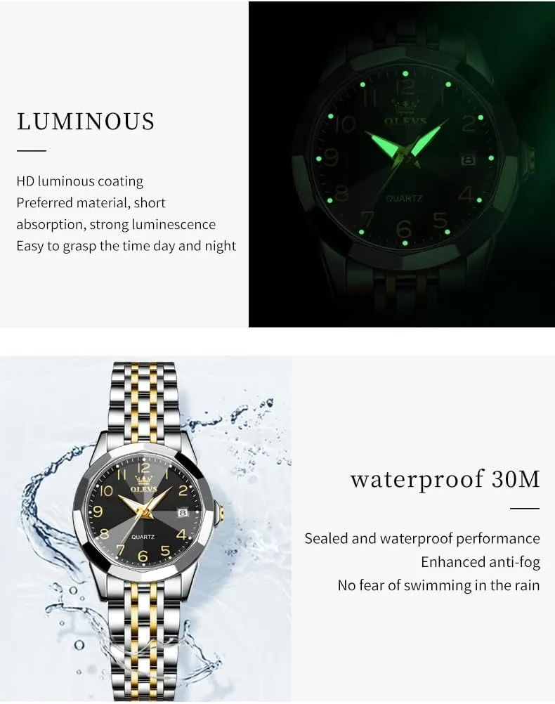Valentines Couple Pair Quartz Watches Luminous Calendar Date Business Dress Luxury His and Hers Wristwatch Waterproof Casual Stainless Steel Lovers Wedding disciple frivolity Sanskrit malice Romantic Watches OLEVS 