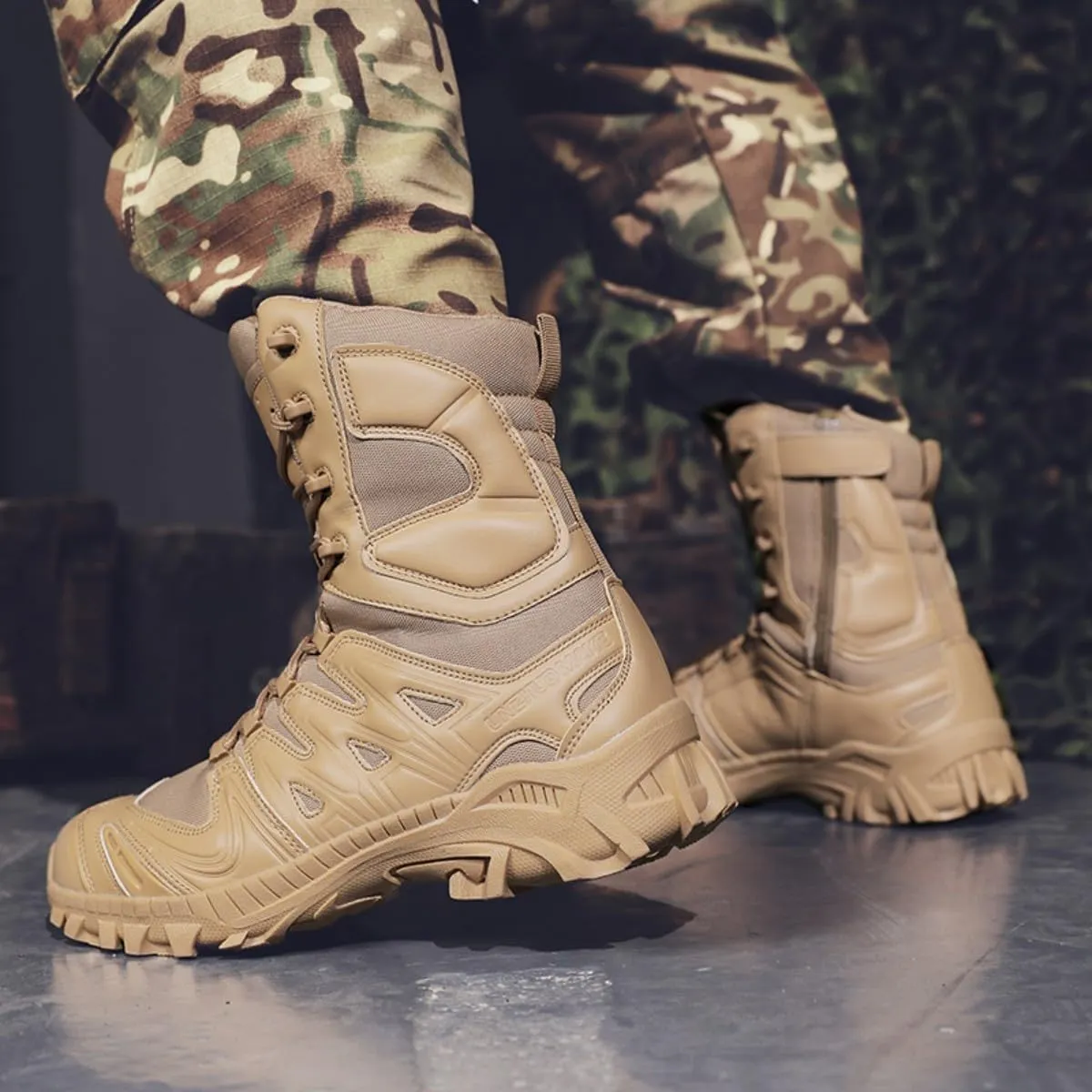 Velcro and Casual Outdoor Mountaineering Trekking Commando Tactical Boots Bitiger rainfall Men's Combat Boots with Side Zipper 