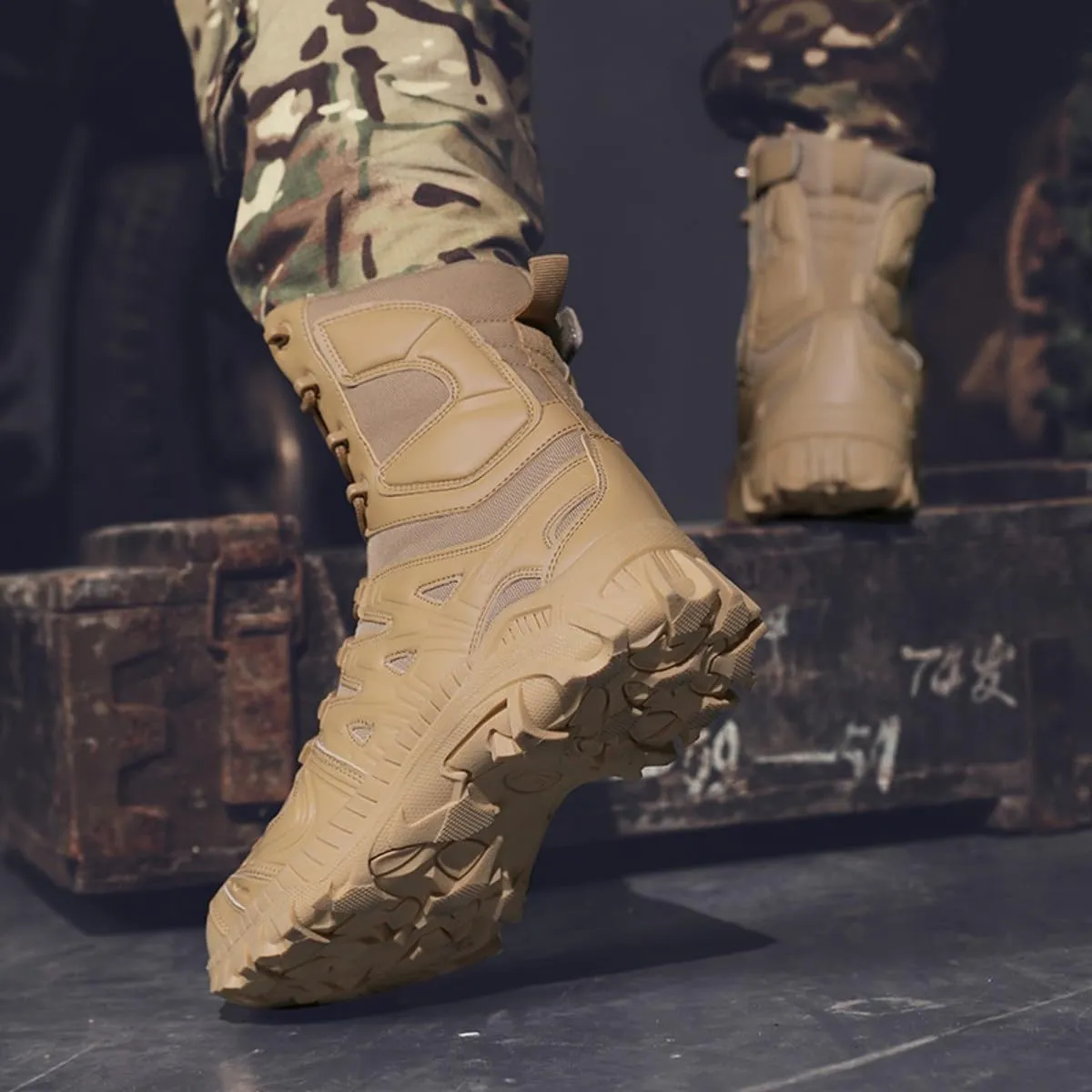 Velcro and Casual Outdoor Mountaineering Trekking Commando Tactical Boots Bitiger rainfall Men's Combat Boots with Side Zipper 