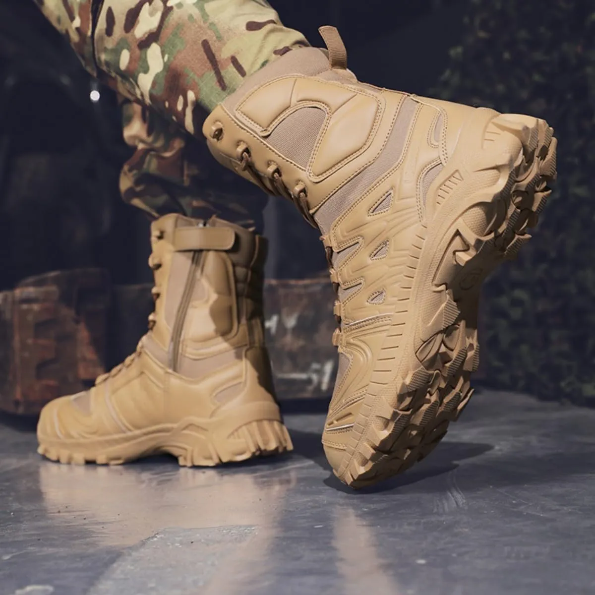 Velcro and Casual Outdoor Mountaineering Trekking Commando Tactical Boots Bitiger rainfall Men's Combat Boots with Side Zipper 