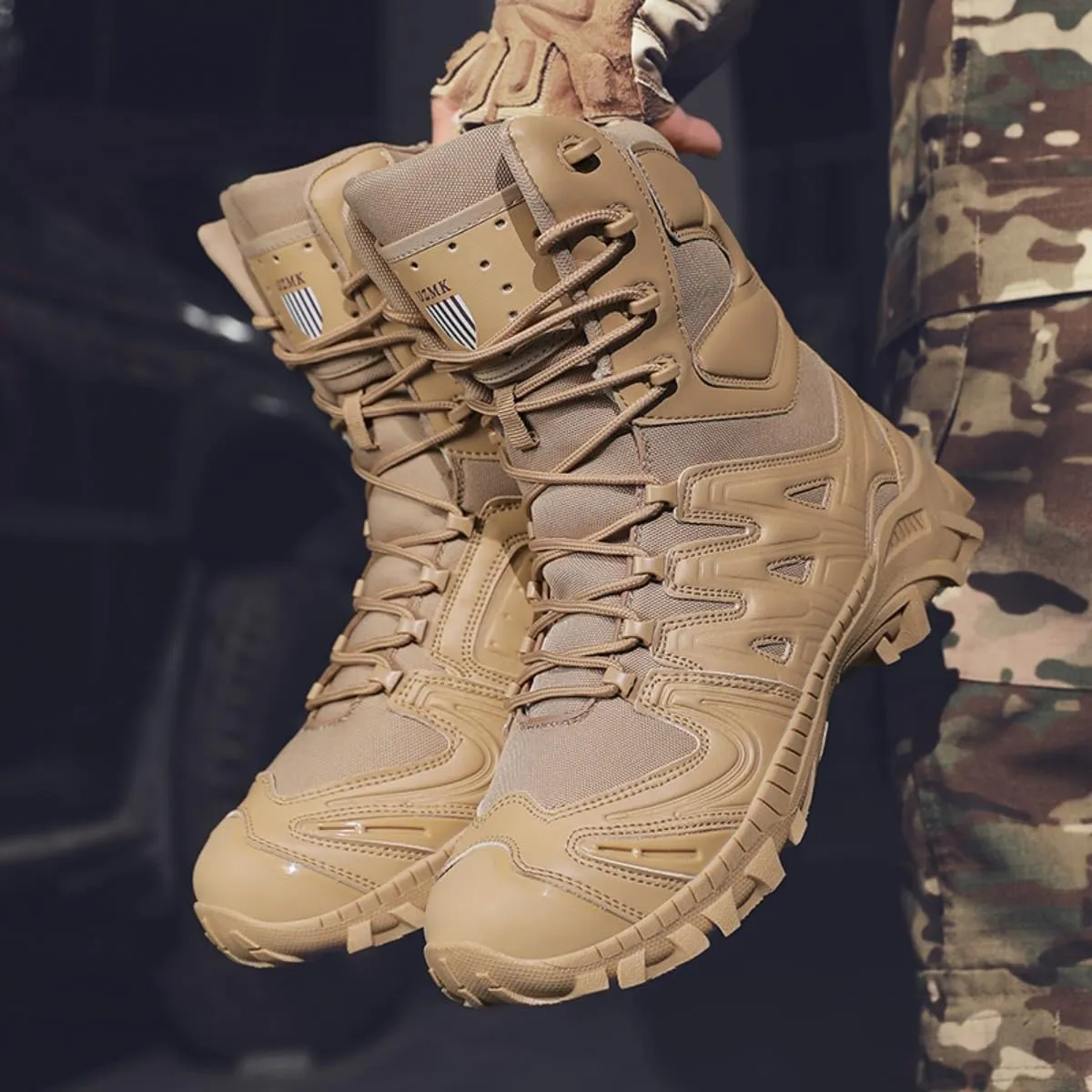 Velcro and Casual Outdoor Mountaineering Trekking Commando Tactical Boots Bitiger rainfall Men's Combat Boots with Side Zipper 