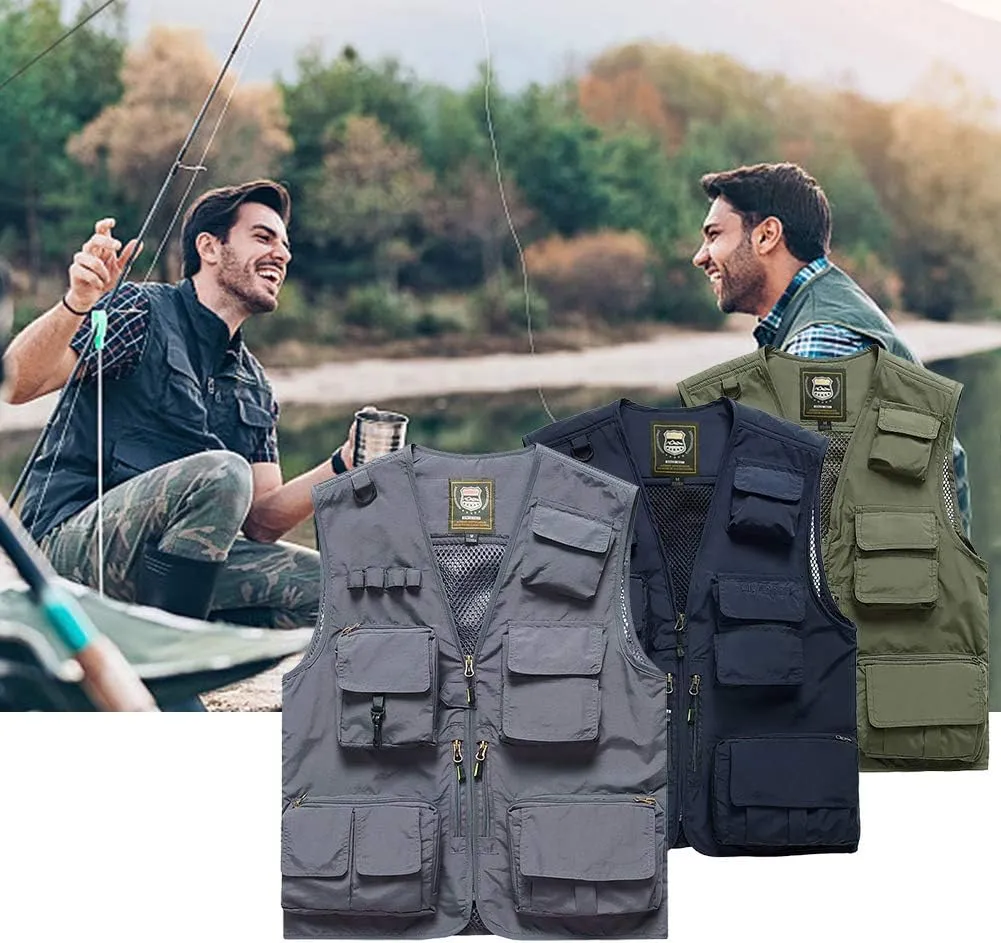 Vest Multi Pockets Zipper plaque Lightweight Plus Vest for Photography Climbing Hiking FEOYA Men Fishing 