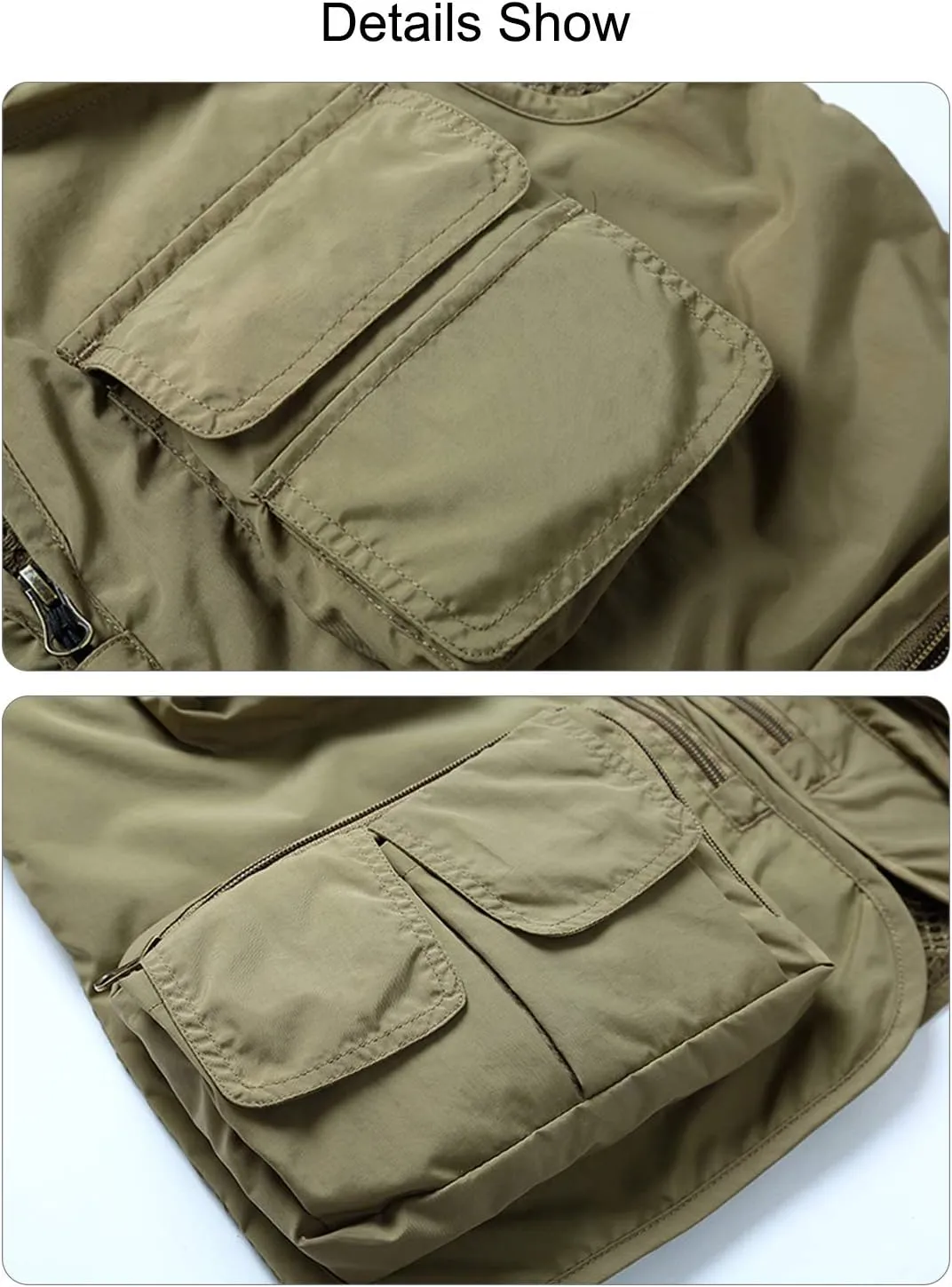 Vest Multi Pockets Zipper plaque Lightweight Plus Vest for Photography Climbing Hiking FEOYA Men Fishing 