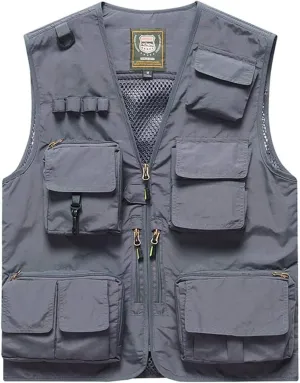 Vest Multi Pockets Zipper plaque Lightweight Plus Vest for Photography Climbing Hiking FEOYA Men Fishing 