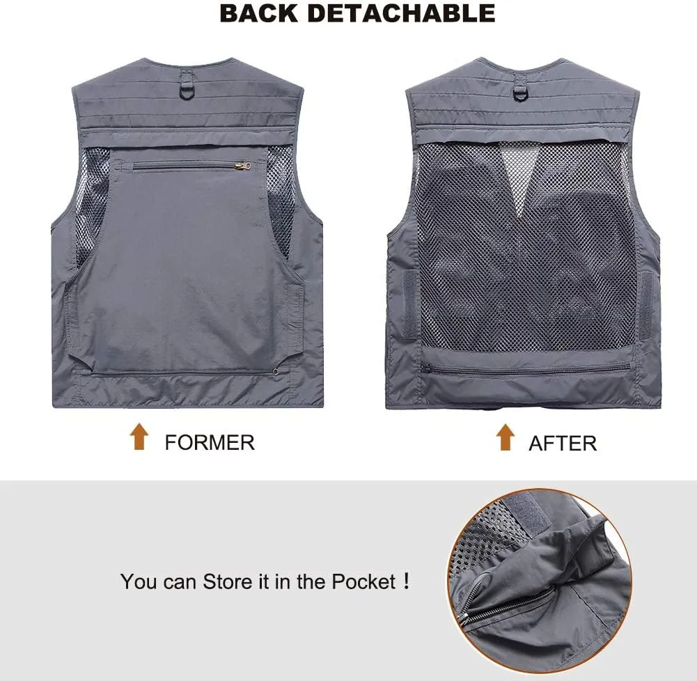 Vest Multi Pockets Zipper plaque Lightweight Plus Vest for Photography Climbing Hiking FEOYA Men Fishing 