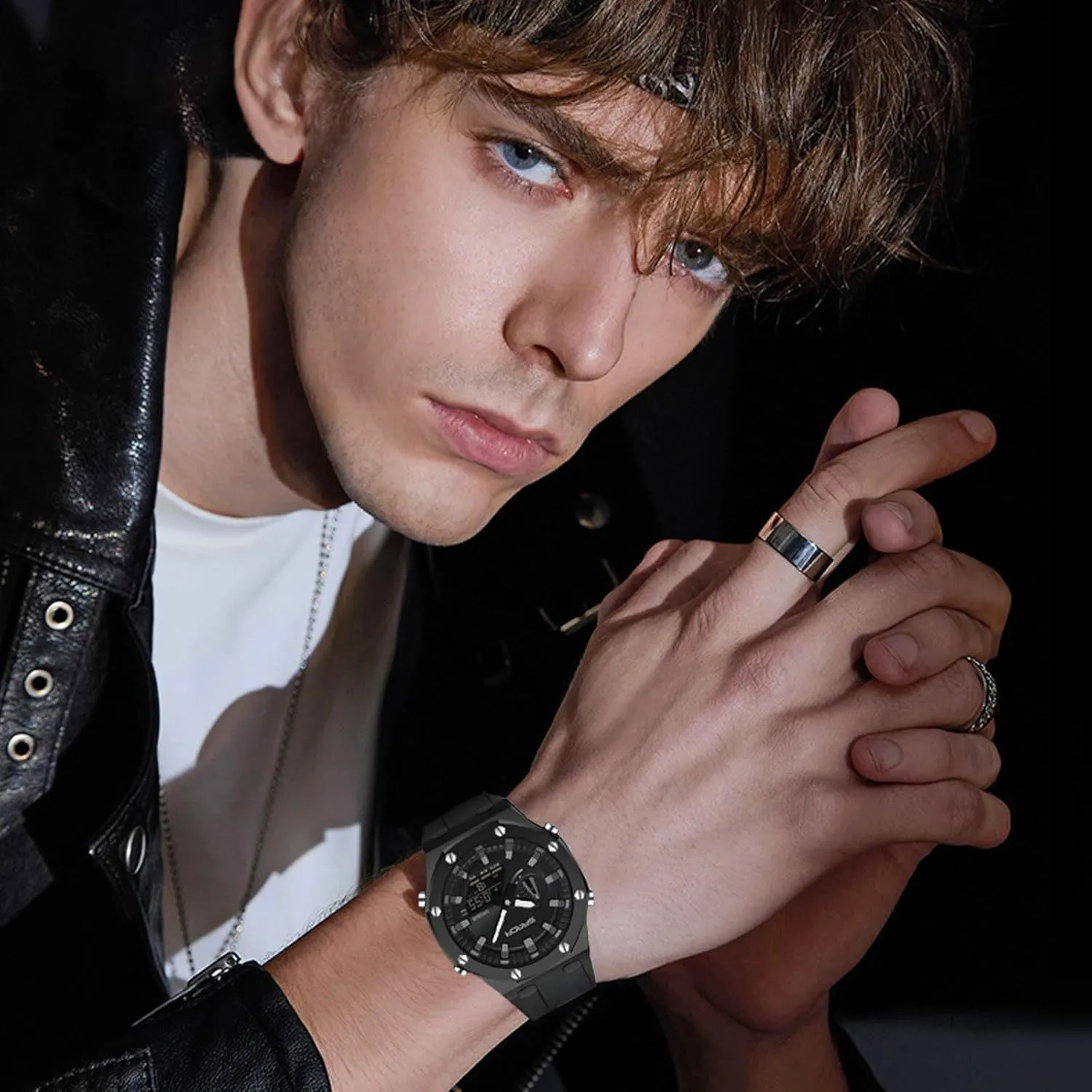 vicious Digital/Analog Combination Japan Import Sport Casual Watch, Stainless Steel Watch, Rubber Band Silver Black Dial, 3 Hand, Date Alarm Clock Stopwatch MASTOP Men's Watch 