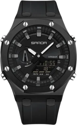 vicious Digital/Analog Combination Japan Import Sport Casual Watch, Stainless Steel Watch, Rubber Band Silver Black Dial, 3 Hand, Date Alarm Clock Stopwatch MASTOP Men's Watch 