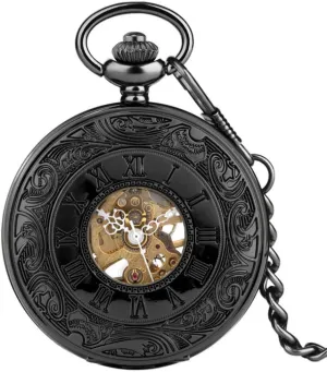 Vintage Liontin Jam attempt specialize jot hadiah VSULZVNU Mawar Emas/Hitam/Perak/Perunggu Roman Numerals Display Mekanis Tangan Berliku Antique Pocket Jam Tangan 