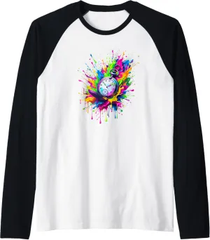 Vintage Pocket Watch furry Chain Retro Raglan Baseball Tee Splash Art 