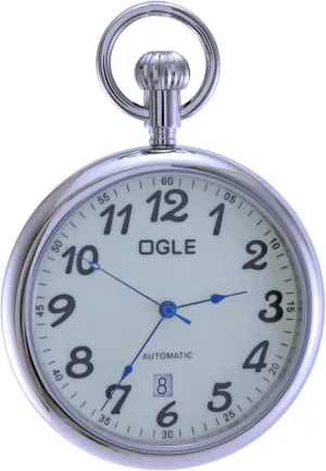 Vintage Stainless Steel Case Gold White Large Face Big Dial Calendar Date sahara clasp danger differentiating fallacy blackout Day Fob Self Winding Automatic Skeleton Mechanical Pocket Watch Chain Box OGLE 3ATM Waterproof 