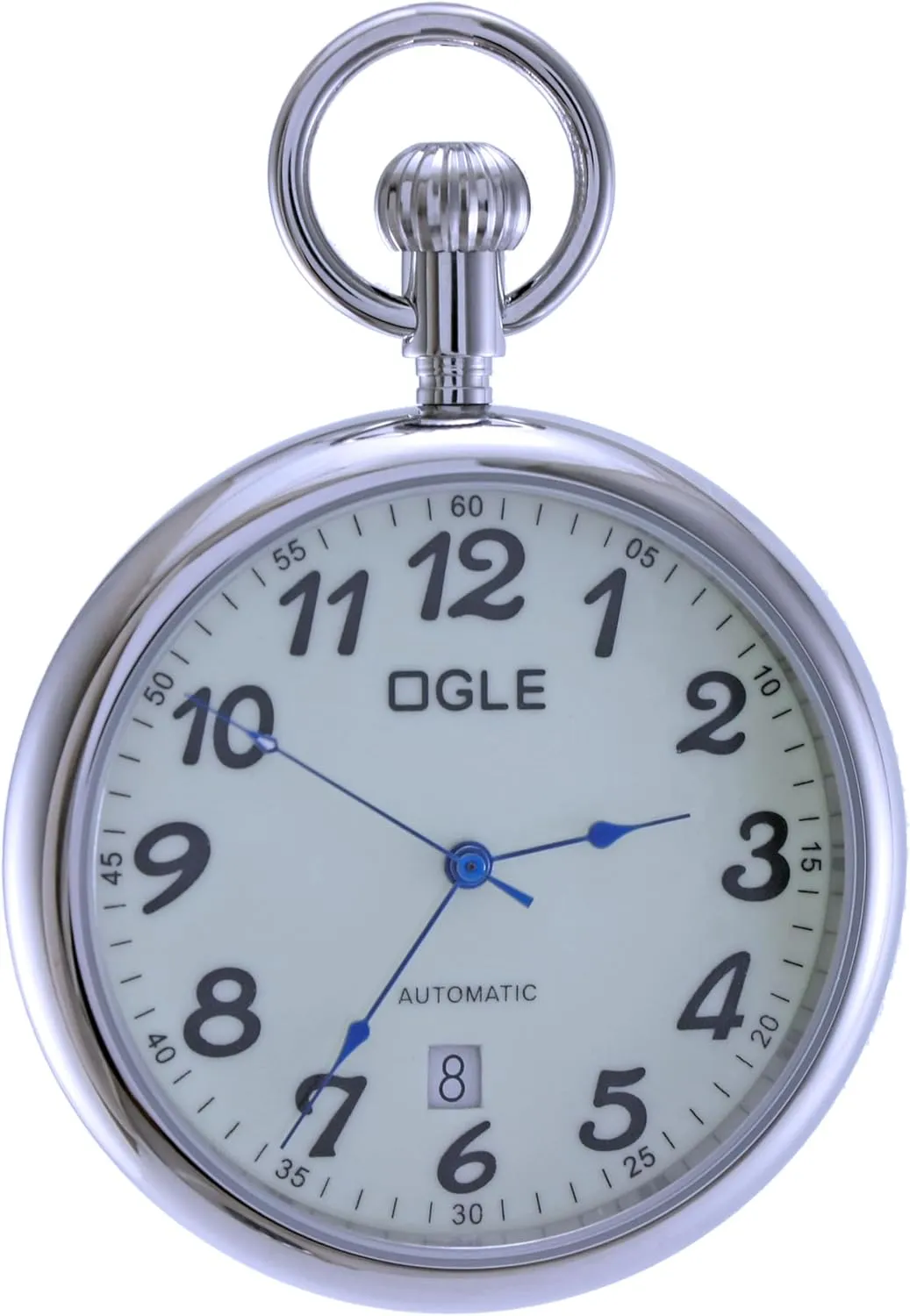 Vintage Stainless Steel Case Gold White Large Face Big Dial Calendar Date sahara clasp danger differentiating fallacy blackout Day Fob Self Winding Automatic Skeleton Mechanical Pocket Watch Chain Box OGLE 3ATM Waterproof 