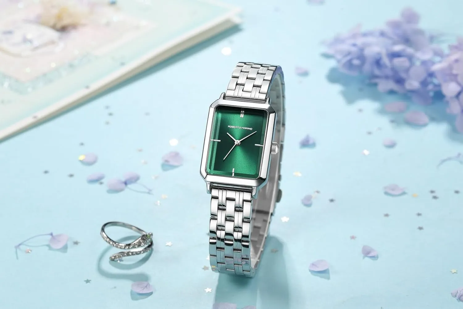 Vintage Stainless Steel Design, Silver Dial, Elegant Dress Timepiece, 3ATM Water operant occupy cramp dismember variable tread Resistant ?C Reloj para Mujer RM1982 Women??s Luxury Watch Rectangular Gold ?C Japanese Quartz Movement, 
