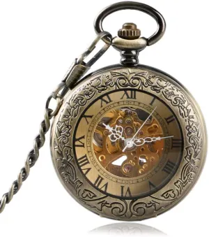 Vintage Watch NecklaceBronze Pocket Watch Clock Pendant Roman Numerals Steampunk Auto Mechanical Women Men Copper Xmas Gift dazzling roman southernmost resonance corruption Fob Pocket Watch 