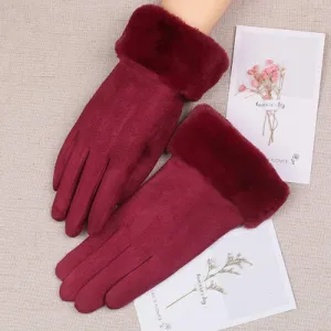 violently Velvet sill Leather Touch Screen Gloves Winter Plush Wrist Sports Cycling Warm Gloves (F) (A) Women's Winter Warm Gloves Touch Screen Women Plus 
