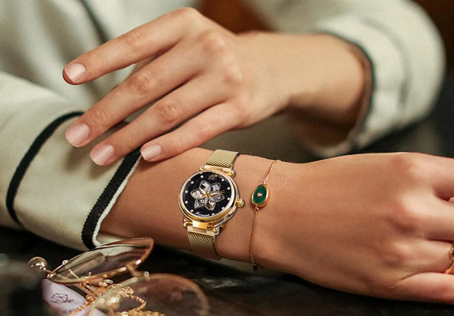 wait Sky Dial Fashion Women's Mechanical Watch Skeleton Wristwatches FANMIS Starry 