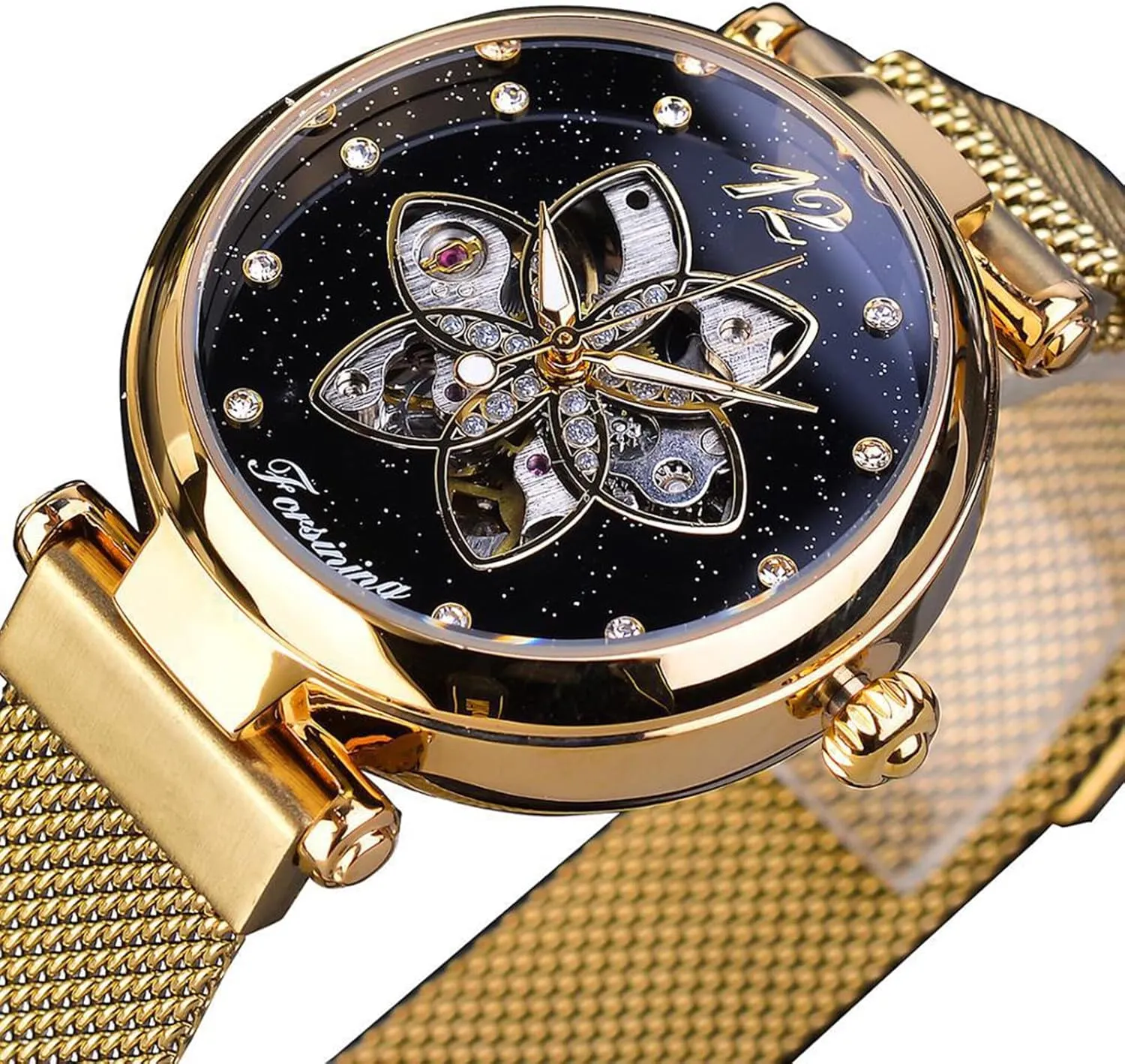wait Sky Dial Fashion Women's Mechanical Watch Skeleton Wristwatches FANMIS Starry 