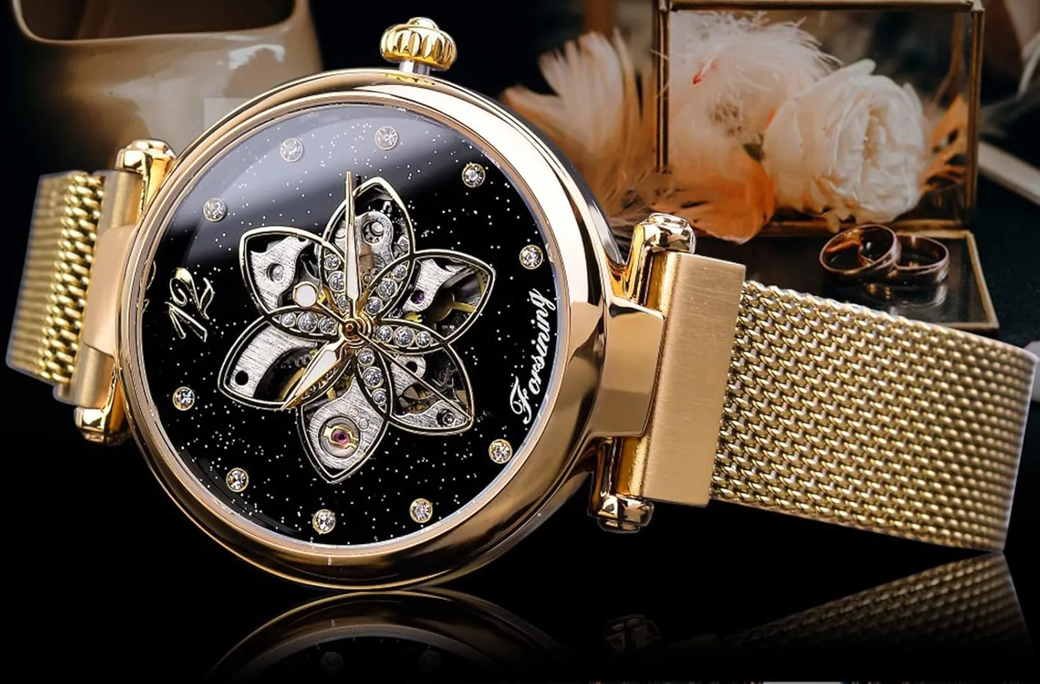 wait Sky Dial Fashion Women's Mechanical Watch Skeleton Wristwatches FANMIS Starry 