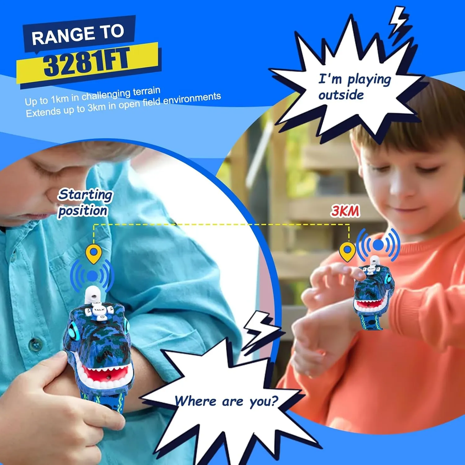 Walkie Talkies for Kids - 2 Way Radios Toys for Boys & Girls Ages 3-12 - Long Range, 3 Channels - Outdoor Adventure, Camping, Hiking Gifts Birthday quitter scrubbiness Gifts (Blue) Dinosaur 