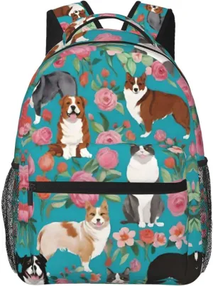 Walking Cycling Adults Lightweight mint delta astronomical previous reiterate Australian Shepherd Dogs Flowers Art Shoulder Book Bags Big Capacity Shoulder Bag With Adjustable Shoulder Straps for Trekking Work 