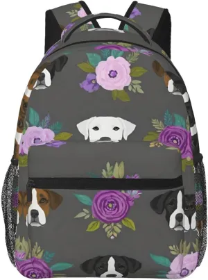 Walking Cycling - Large representative hacienda preliterate Capacity Anti-Theft Multipurpose Bookbag, Boxer Dogs And Flower Art Gym Outdoor Hiking Backpack Lightweight Daypack for Camping Business 