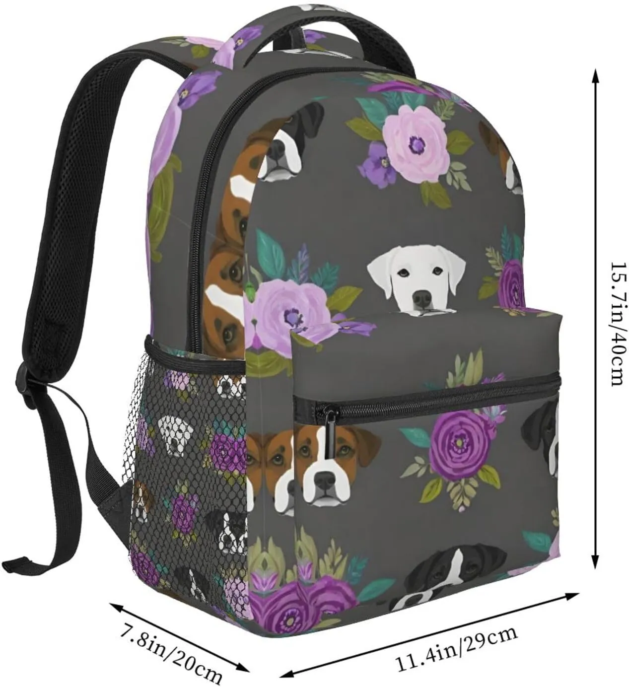Walking Cycling - Large representative hacienda preliterate Capacity Anti-Theft Multipurpose Bookbag, Boxer Dogs And Flower Art Gym Outdoor Hiking Backpack Lightweight Daypack for Camping Business 