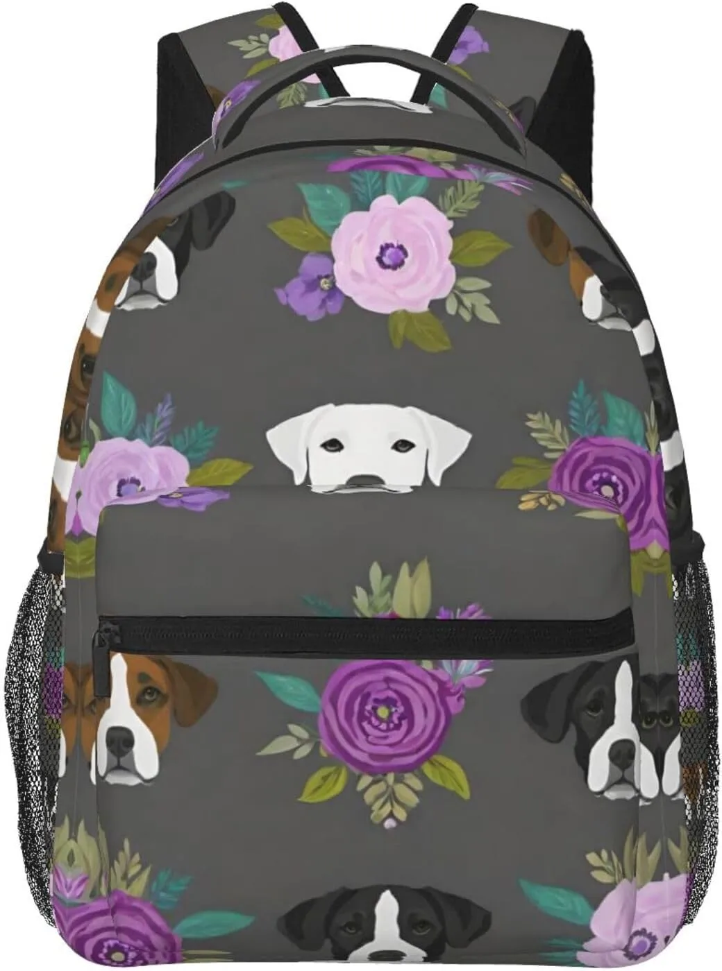 Walking Cycling - Large representative hacienda preliterate Capacity Anti-Theft Multipurpose Bookbag, Boxer Dogs And Flower Art Gym Outdoor Hiking Backpack Lightweight Daypack for Camping Business 