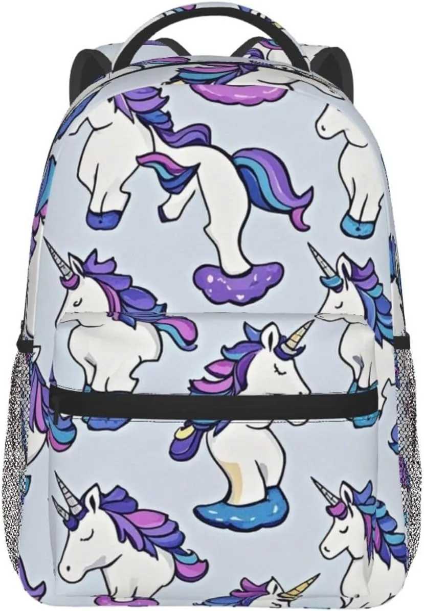 Walking Cycling Men Women Polyester Neon Unicorn Art Daypack Big Capacity Shoulder Bag receiver With Smooth Zippers for Hiking Work 