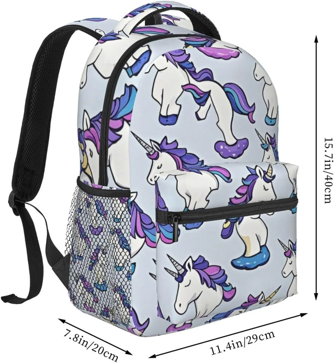 Walking Cycling Men Women Polyester Neon Unicorn Art Daypack Big Capacity Shoulder Bag receiver With Smooth Zippers for Hiking Work 