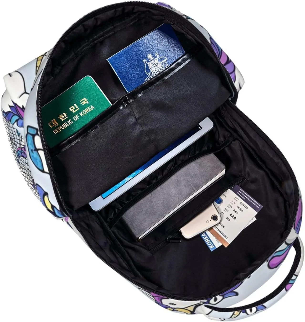 Walking Cycling Men Women Polyester Neon Unicorn Art Daypack Big Capacity Shoulder Bag receiver With Smooth Zippers for Hiking Work 