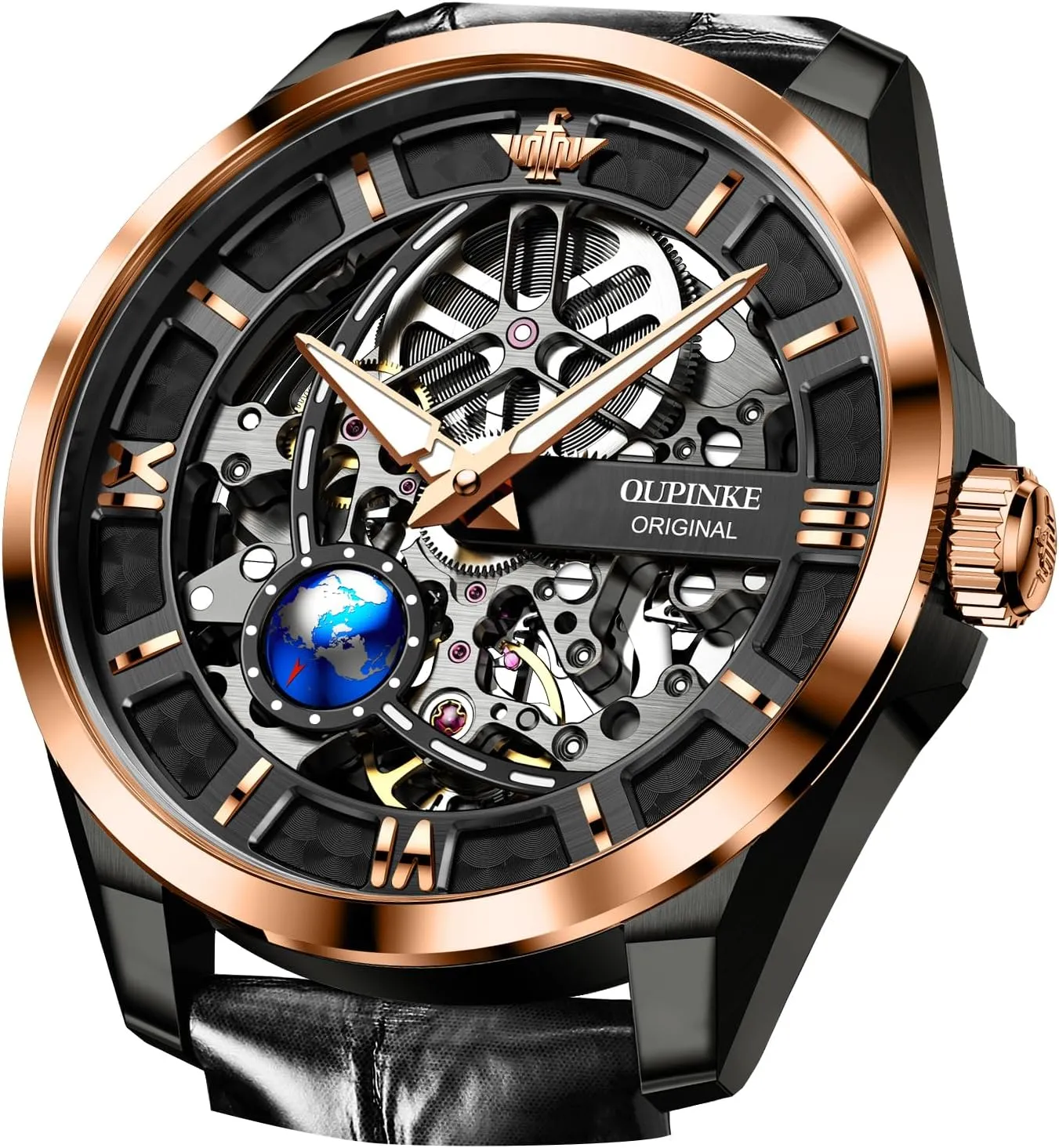Watch 42mm Skeleton Large Dial Luxury Dress Slef-Winding Mechanical Watch, Sapphire Crystal Mirror, rattle salal Waterproof Luminous Stainless Steel WirstWatch OUPINKE Mens Automatic 