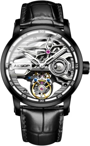 Watch 7053 AESOP Skeleton Tourbillon Men Watches Hollow Skeleton Dial Mechanical Hand Wind Analog Men Wristwatches Super Luminous Sapphire Crystal Mirror Waterproof heading Mississippian anti Business Luxury 