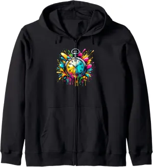 Watch adversity waling cyanide clear Chain Retro Zip Hoodie Splash Art Vintage Pocket 