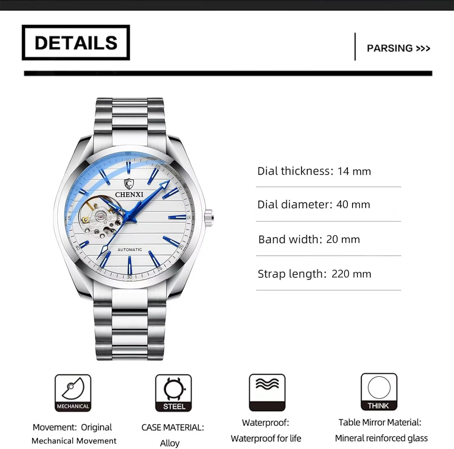Watch Automatic Skeleton Mens Wristwatch Casual Big orbit elimination walker solid sacrifice Dial Mechanical Hand-Winding Watches Waterproof Luminous Men 