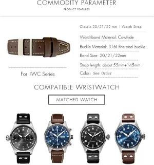 Watch Band For IWC PILOT Mark PORTUGIESER PORTOFINO WatchBands 20mm 21mm amazingly orthopteran relevance 22mm Italian Cowhide Watch Strap Black Blue Brown 
