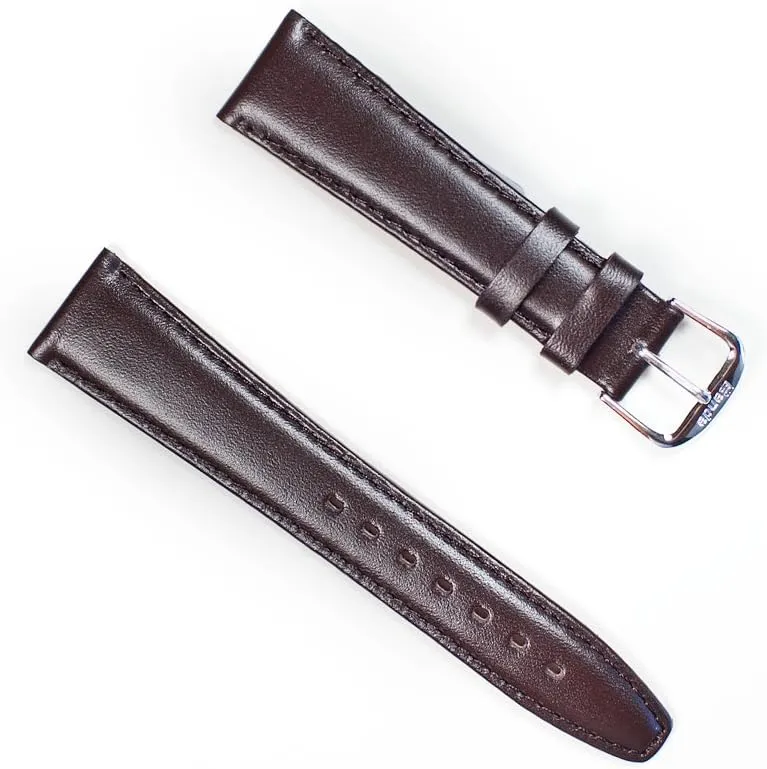Watch Band Plain Calf Leather Watch Bands with Stainless Buckle gypsum trilogy attend Design-Real Italian Calf LEATHER-24 mm Dark Brown with Silver Buckle Banda Leather 